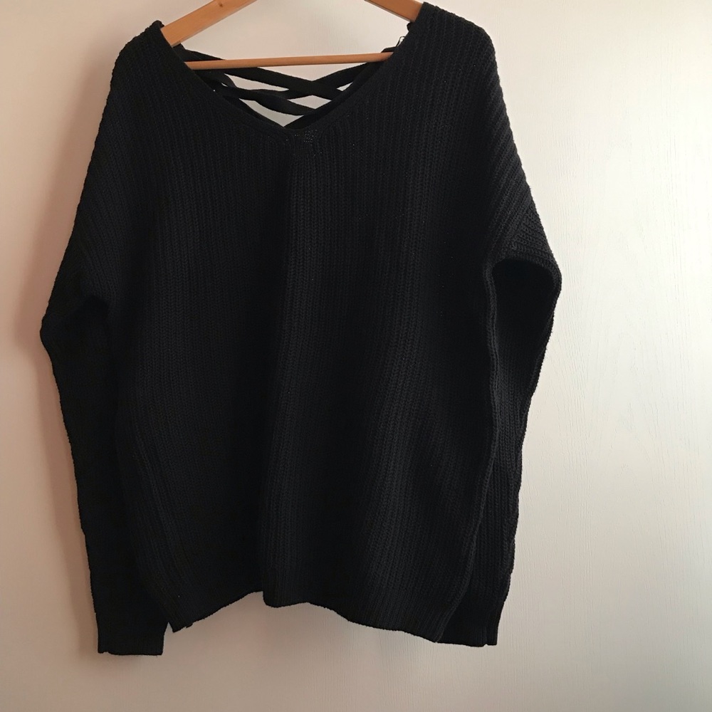 Sweater with lace up back detail